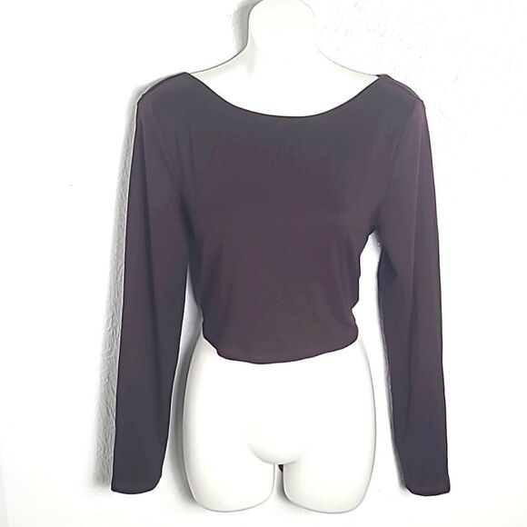 Shein Brown Longsleeve Crop-top with Criss-Cross Straps in Back, Size Large,NWOT - Picture 1 of 6